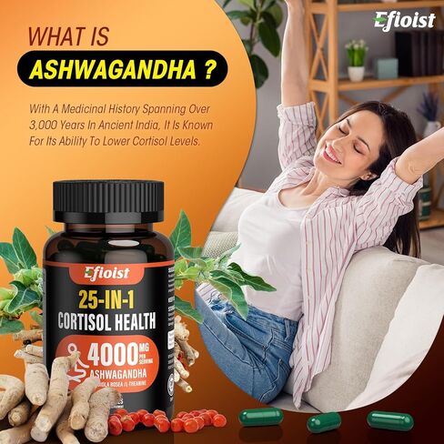 مكمل الكورتيزول للنساء، مخفض الكورتيزول 25 في 1، مدير الكورتيزول، أشواغاندا للنساء والرجال، مكمل الكورتيزول مع الروديولا الوردية، إل-ثيانين، للمزاج، التركيز، دعم النوم، 90 كبسولة in Kuwait