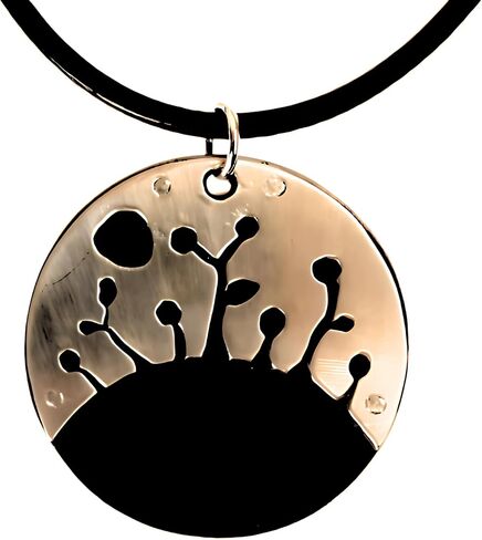 Night Forest Necklace Medallion German Silver Artfully Assembled Polished Dark Burnished Hue Adjustable Leather Collar Handmade Gift for Women and Men in Kuwait