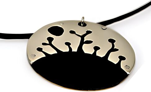 Night Forest Necklace Medallion German Silver Artfully Assembled Polished Dark Burnished Hue Adjustable Leather Collar Handmade Gift for Women and Men in Kuwait