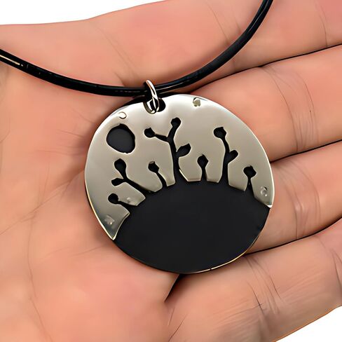 Night Forest Necklace Medallion German Silver Artfully Assembled Polished Dark Burnished Hue Adjustable Leather Collar Handmade Gift for Women and Men in Kuwait