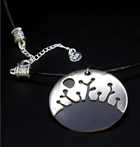 Night Forest Necklace Medallion German Silver Artfully Assembled Polished Dark Burnished Hue Adjustable Leather Collar Handmade Gift for Women and Men in Kuwait