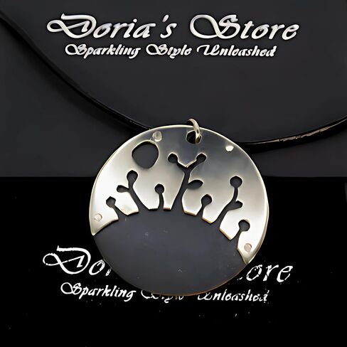 Night Forest Necklace Medallion German Silver Artfully Assembled Polished Dark Burnished Hue Adjustable Leather Collar Handmade Gift for Women and Men in Kuwait