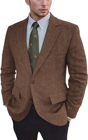 Vintage Mens Tweed Blazer Retro Wool Blend Suit Jackets Herringbone Two Button Sport Coat Prom Business Casual Wedding in Saudi Arabia