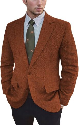 Vintage Mens Tweed Blazer Retro Wool Blend Suit Jackets Herringbone Two Button Sport Coat Prom Business Casual Wedding in Saudi Arabia