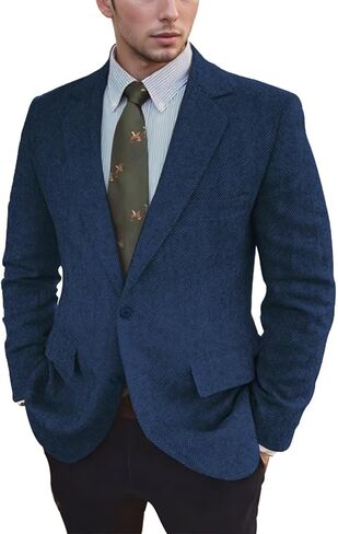 Vintage Mens Tweed Blazer Retro Wool Blend Suit Jackets Herringbone Two Button Sport Coat Prom Business Casual Wedding in Saudi Arabia