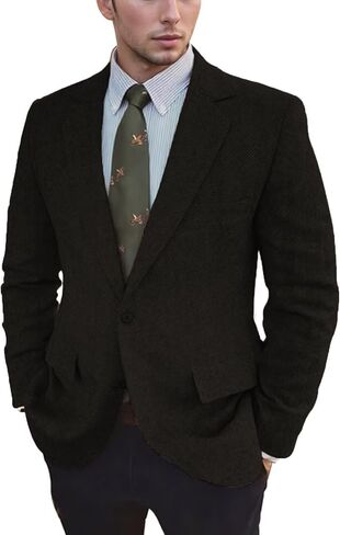 Vintage Mens Tweed Blazer Retro Wool Blend Suit Jackets Herringbone Two Button Sport Coat Prom Business Casual Wedding in Kuwait