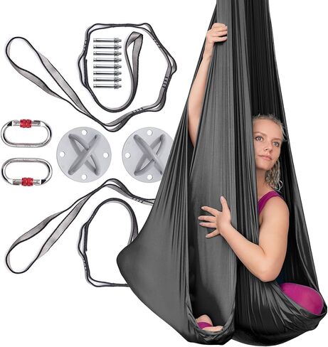 Aerial Silks Kit - 2 Daisy Chains, 2 Stainless Steel Carabiners, 8 Expansion Screws For Concrete Structure, 2 Ceiling Brackets For Aerial Arts & Fitness With Guide, Soft Silk For Smooth Movement in Saudi Arabia