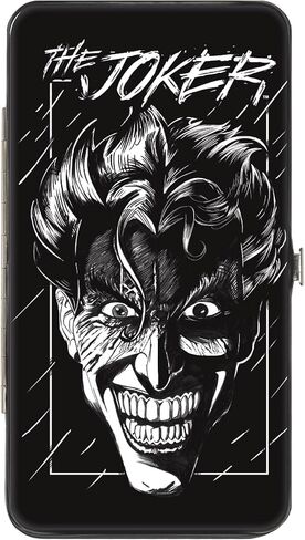 محفظة DC Comics بإبزيم للأسفل، بمفصلات، رسم وجه الجوكر المبتسم باللون الأسود والأبيض، جلد نباتي in Saudi Arabia