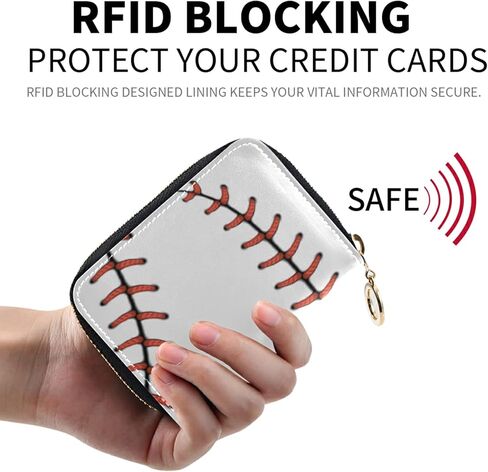 Red Baseball Stitches Softball Laces on WhiteGrey Credit Card Coin wallet, RFID Blocking Compact Women Leather Card Holder, Key Change Organizer, Zipper Purse Clutch Pouch in Saudi Arabia