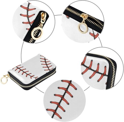 Red Baseball Stitches Softball Laces on WhiteGrey Credit Card Coin wallet, RFID Blocking Compact Women Leather Card Holder, Key Change Organizer, Zipper Purse Clutch Pouch in Saudi Arabia