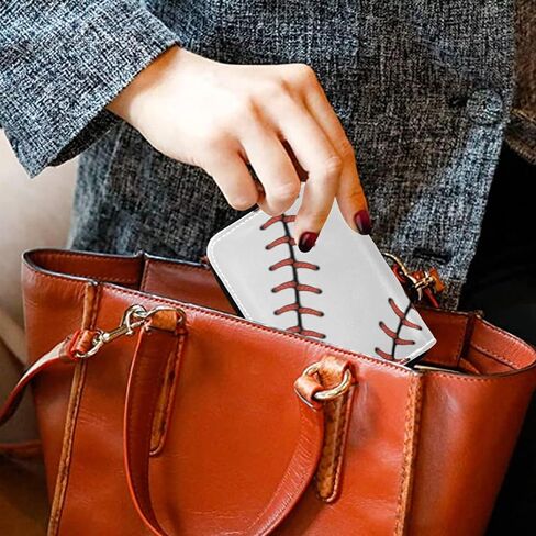 Red Baseball Stitches Softball Laces on WhiteGrey Credit Card Coin wallet, RFID Blocking Compact Women Leather Card Holder, Key Change Organizer, Zipper Purse Clutch Pouch in Saudi Arabia