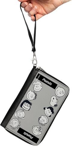 Buckle-Down Peanuts Wallet, Zip Around, Peanuts Gang Ten Character Faces Gray Black White, Vegan Leather in Saudi Arabia