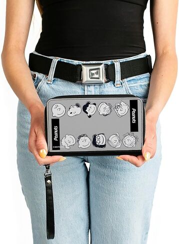 Buckle-Down Peanuts Wallet, Zip Around, Peanuts Gang Ten Character Faces Gray Black White, Vegan Leather in Saudi Arabia