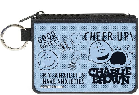 Buckle-Down Peanuts Wallet, Zip Clutch, Charlie Brown Poses and Quotes Baby Blue Black, Canvas in Saudi Arabia