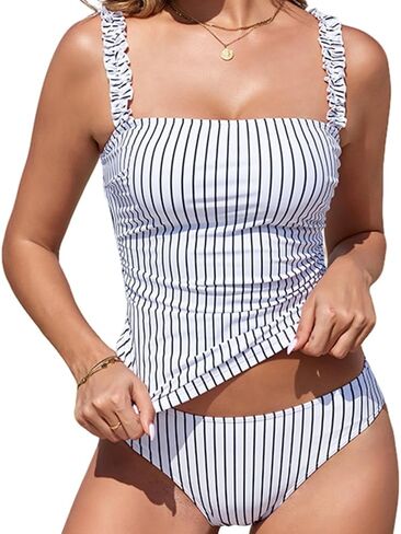 Tankini Swimsuits for Women Swimwear Ruffle Square Neck High Waisted Tummy Control Two Piece Swimsuit Vintage Bathing Suit in Saudi Arabia