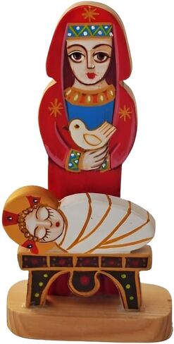 Saint Mary With Josef Nativity Tabletop Wooden Handmade Red Blue Yellow in Saudi Arabia
