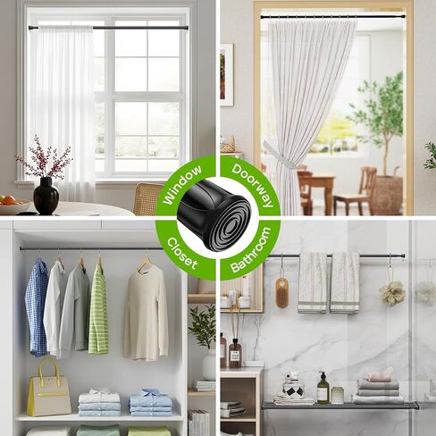 No Drill Curtain Rods Black Tension Rod 28 to 48 Inch, Adjustable Spring Tension Rod Curtain Rods No Drilling Curtains Rod for Window, Kitchen, Closet, Doorway in Saudi Arabia
