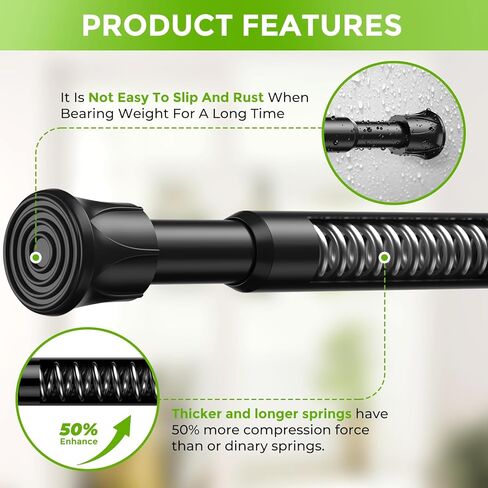 No Drill Curtain Rods Black Tension Rod 28 to 48 Inch, Adjustable Spring Tension Rod Curtain Rods No Drilling Curtains Rod for Window, Kitchen, Closet, Doorway in Saudi Arabia