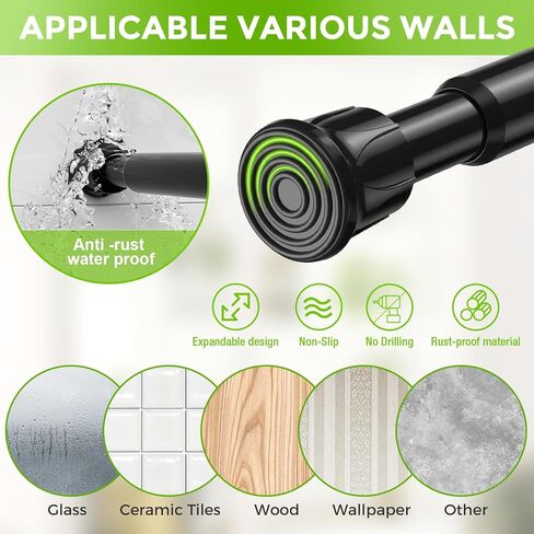 No Drill Curtain Rods Black Tension Rod 28 to 48 Inch, Adjustable Spring Tension Rod Curtain Rods No Drilling Curtains Rod for Window, Kitchen, Closet, Doorway in Saudi Arabia