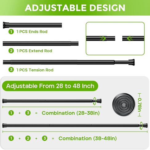 No Drill Curtain Rods Black Tension Rod 28 to 48 Inch, Adjustable Spring Tension Rod Curtain Rods No Drilling Curtains Rod for Window, Kitchen, Closet, Doorway in Saudi Arabia
