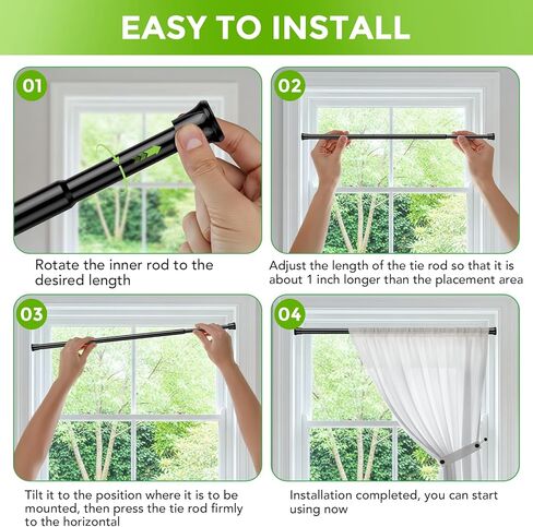 No Drill Curtain Rods Black Tension Rod 28 to 48 Inch, Adjustable Spring Tension Rod Curtain Rods No Drilling Curtains Rod for Window, Kitchen, Closet, Doorway in Saudi Arabia