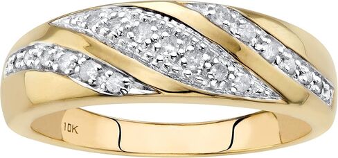 PalmBeach Men's 10K Yellow Gold Round Genuine Diamond Diagonal Ring (1/5 cttw, I Color, I3 Clarity) Sizes 8-13 in Saudi Arabia