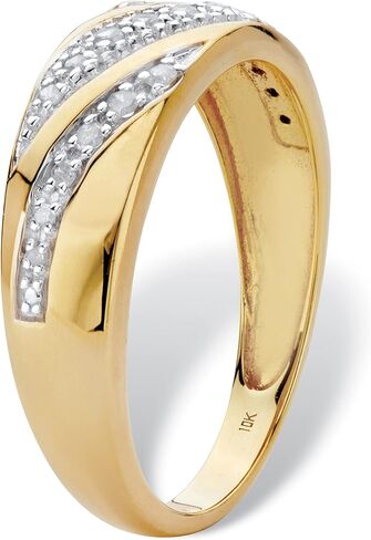 PalmBeach Men's 10K Yellow Gold Round Genuine Diamond Diagonal Ring (1/5 cttw, I Color, I3 Clarity) Sizes 8-13 in Saudi Arabia