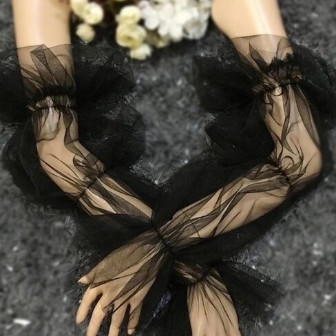 قفازات زفاف بأكمام منتفخة طويلة بدون أصابع من UncleS Tulle، إكسسوارات فستان الزفاف لحفلات الزفاف وحفلات الزفاف in Kuwait