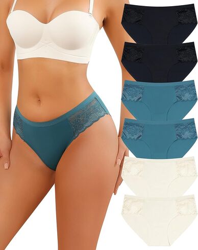 LEVAO Seamless Underwear for Women Lace Cheeky Bikini No Show Hipster Soft Cute Panties 6 Pack S-XXL in Saudi Arabia