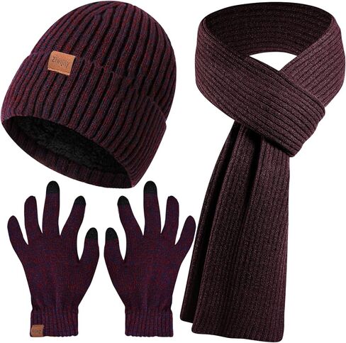 Winter Beanie Hat Scarf Gloves Set for Men & Women, 3PCS Knitted Warm Long Fleece Scarf with Touchscreen Gloves for Christmas in Saudi Arabia