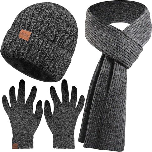Winter Beanie Hat Scarf Gloves Set for Men & Women, 3PCS Knitted Warm Long Fleece Scarf with Touchscreen Gloves for Christmas in Saudi Arabia