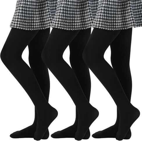 MANZI 3 Pairs Girls Opaque Footed Tights 80D Microfiber School Dress Tights for Kids in Saudi Arabia