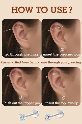 VOJO 3 Pairs Moissanite & Titanium Flat back Earrings, 20G Threadless Labret Stud for Women, Tragus Cartilage Nose Piercing Jewelry, Hypoallergenic Body Earrings in Kuwait