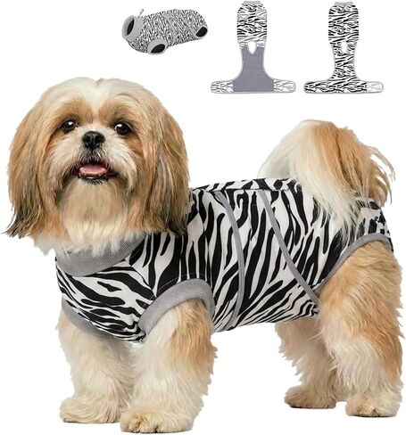 بدلة تعافي الكلاب، بدلة تعافي جراحي للكلاب للإناث والذكور، ملابس بعد الجراحة للكلاب، بدلة تعافي من جراحة الكلاب مضادة لللعق، نمط الفهد، رمادي، XS in Kuwait