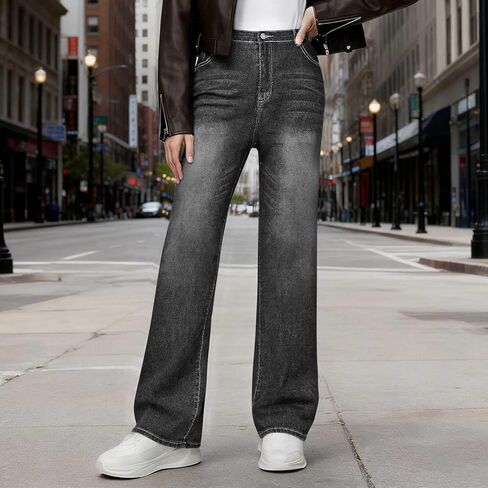 Jeans for Women Straight Wide Leg Jeans High Waisted Loose Stretchy Baggy Jean Fall Casual Denim Pants with Pocket in Saudi Arabia