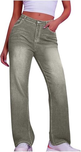 Jeans for Women Straight Wide Leg Jeans High Waisted Loose Stretchy Baggy Jean Fall Casual Denim Pants with Pocket in Saudi Arabia