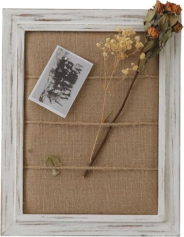 SOFE Whitewash Framed Bulletin Board with 3 Hemp Ropes, Rustic Linen Pin Board, Message Picture Board for Living Room, Bedroom, Home Office Decor DIY Crafts in Saudi Arabia