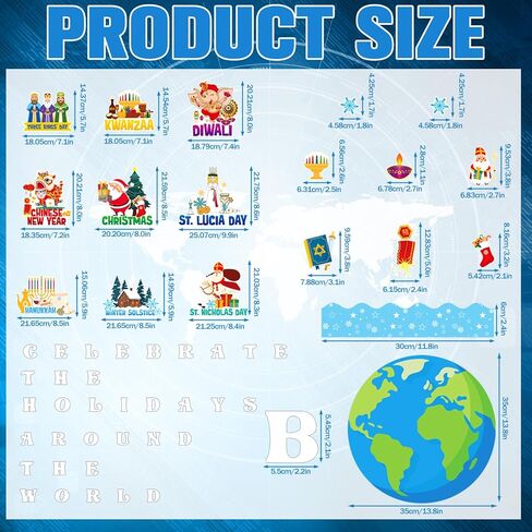 68pcs Winter Bulletin Board Decorations Set Holidays Around The World Posters with Christmas Chinese New Year Hanukkah Diwali St Lucia Kwanzaa Solstice St Nicholas for School Home Wall Decor in Kuwait