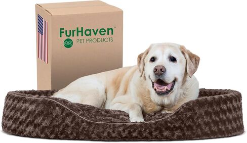 Furhaven Dog Bed for Small Dogs w/ Removable Washable Cover & Pillow Cushion Insert, For Dogs Up to 12 lbs - Ultra Plush Faux Fur Oval Lounger - Pink, Small in Saudi Arabia