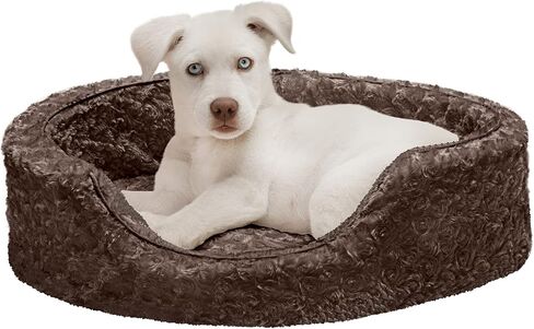 Furhaven Dog Bed for Small Dogs w/ Removable Washable Cover & Pillow Cushion Insert, For Dogs Up to 12 lbs - Ultra Plush Faux Fur Oval Lounger - Pink, Small in Saudi Arabia
