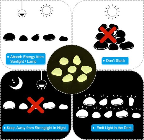 100pcs Glow Rocks 8-11mm Glow Pebbles Decoration in The Dark Luminous Stones Decor DIY Decorative White for Garden, Potted Plant, Fish Tank in Saudi Arabia