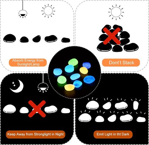 100pcs Glow Rocks 13-17mm Glow Pebbles Decoration in The Dark Luminous Stones Decor DIY Decorative Multicolored for Garden, Potted Plant, Fish Tank in Saudi Arabia