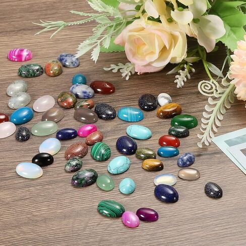 Generic Flat Oval Stone,Oval Cabochons Stones 14mm x 10mm Natural Stone Cabochons for Jewelry Making DIY Photo Frame Home Decor (Pack of 7, Jade Green) in Saudi Arabia