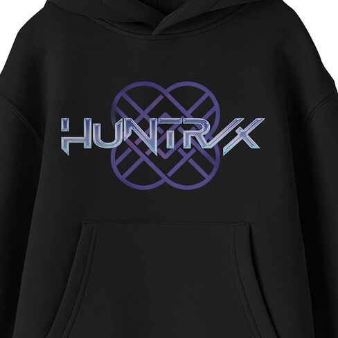 Kpop Demon Hunters HuntrX Logo Shiny Glow Boys Black Long Sleeve Hoodie in Saudi Arabia