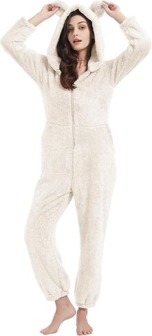 PEHMEA Women's Onesie Pajamas Sherpa Plush Hooded Romper Cozy Winter Sleepwear Holiday Party One Piece PJs for Adults, Teens in Kuwait