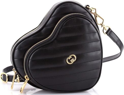 Gucci Pre-Loved Interlocking G Heart Shoulder Bag Diagonal Quilted Leather Mini, Black in Saudi Arabia