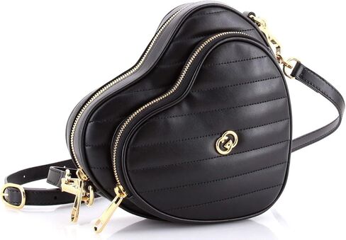 Gucci Pre-Loved Interlocking G Heart Shoulder Bag Diagonal Quilted Leather Mini, Black in Saudi Arabia