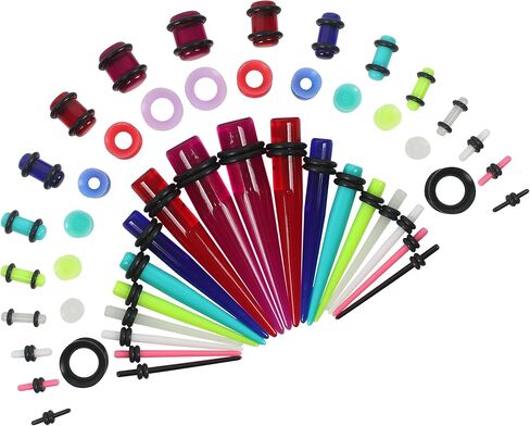 50pcs Ear Stretching Kit, Ear Gauges, Acrylic Plugs, Tapers, Round Silicone Tunnels for Women Men, 14G-00G Earring Expander, Starter Lightweight Body Piercing Jewelry Gauging Set (Random Size & Color) in Saudi Arabia