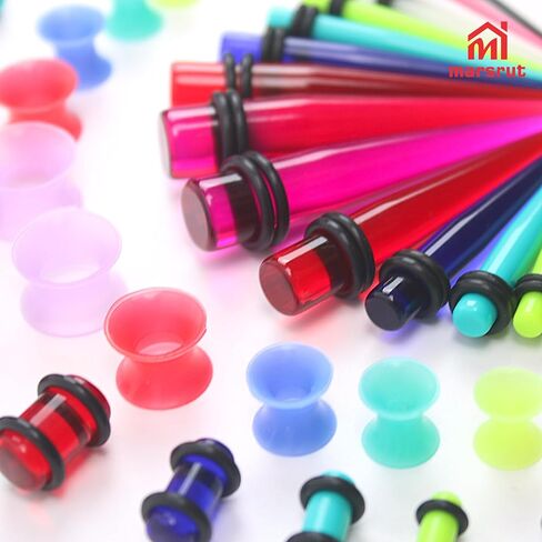 50pcs Ear Stretching Kit, Ear Gauges, Acrylic Plugs, Tapers, Round Silicone Tunnels for Women Men, 14G-00G Earring Expander, Starter Lightweight Body Piercing Jewelry Gauging Set (Random Size & Color) in Saudi Arabia