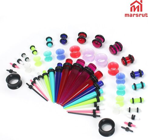 50pcs Ear Stretching Kit, Ear Gauges, Acrylic Plugs, Tapers, Round Silicone Tunnels for Women Men, 14G-00G Earring Expander, Starter Lightweight Body Piercing Jewelry Gauging Set (Random Size & Color) in Saudi Arabia